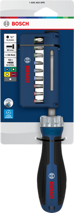 مجموعة مفكات براغي Bosch ذات رؤوس مسننة مع 18 قطعة.